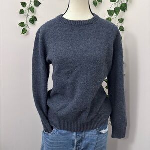 Womens Navy Blue Merino Wool Blend Long Sleeve Sweater Size L Relaxed Fit Top